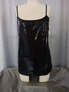 NWT womens Ann Taylor Loft tank top sequins spaghetti straps black size L - Picture 1 of 5