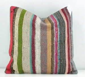 Purple Green Decorative handmade Turkish Kilim Pillow Cover 16x16 Kilim Pillow - Picture 1 of 10