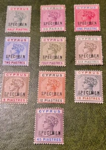 1894 Cyprus "Specimen" Set of 10 Stamps for colour change & new values - Picture 1 of 13