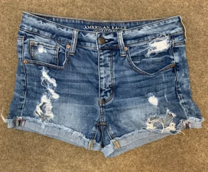 American Eagle Shorts Womens 6 Tomgirl Mid Rise Distressed Cut-Off Whisker Denim - Afbeelding 1 van 9