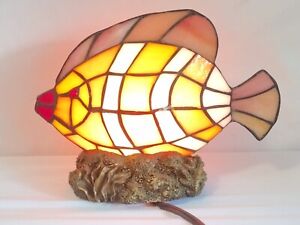 Stained Glass Clown Fish Lamp Night Light Tropical Coral Tiffany Style 2004 🐠