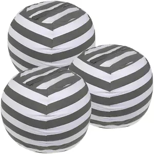 3-pack Stuffed Animal Storage Bean Bags for Kids Room, White Grey Stripes, 23" - Picture 1 of 7