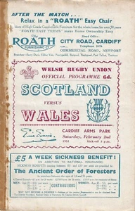 WALES V SCHOTTLAND 2. Februar 1952 RUGBYPROGRAMM WALISISCH FÜNF NATIONEN GRAND SLAM SAISON - Bild 1 von 1
