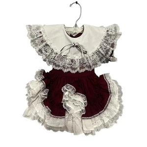 Vestido Lid'l Dolly's Talla 1T Borgoña Blanco Encaje Volantes Desfile Southern Belle - Imagen 1 de 7