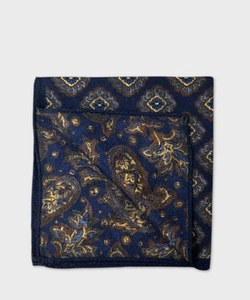 Arcuri pochette da taschino, double face, lana e seta, rosoni e paisley blu ross - Foto 1 di 2