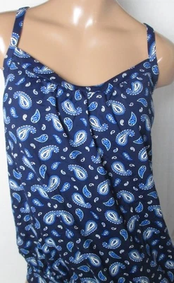 LANDS END Navy Paisley Tummy Hiding Tankini Swimsuit Top Womens 4 NEW - Image 1 of 4