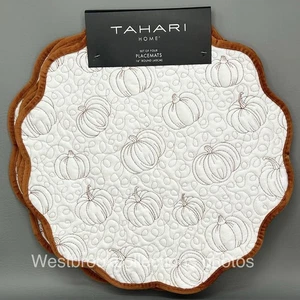 4) TAHARI Home Velvet Round Scalloped Placemats Quilted Pumpkins White & Rust - Bild 1 von 7