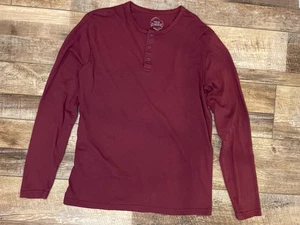 Camisa Henley True Classic Para Hombre Granate Manga Larga Talla M Mezcla de Algodón - Imagen 1 de 4