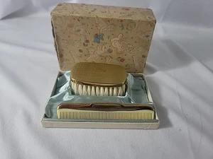 Vintage Bronze Baby Kosmetikbürste & Kamm Set in Originalverpackung - KOSTENLOSER VERSAND - Bild 1 von 13
