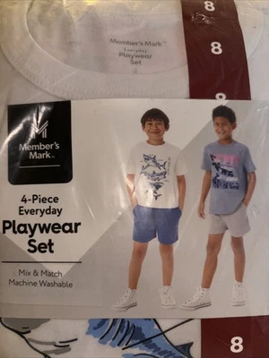 New Shark Size 8 Member's Mark Boy's 4-Piece Mix N Match Everyday Playwear Set - Image 1 of 4