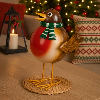 MARCO PAUL Christmas Rockin Robin Ornament Large Metal Festive Decoration