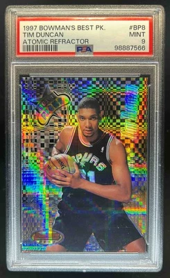 1997-98 Bowman's Best Tim Duncan Picks Atomic Refractor RC #BP8 Spurs PSA 9 - Image 1 of 2