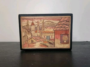Vintage Mexican Popotillo Straw Inlaid Mosaic Art Trinket Box with Fabric Hinge - Picture 1 of 8