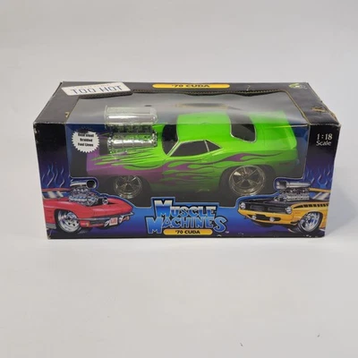 Muscle Machines '70 Cuda Green w/ Flames 1:18 Scale All Metal Die Cast  - Image 1 of 4