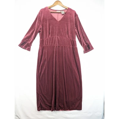 Kathie Lee Collection Velour V Neck Maxi Dress Raspberry XL - Image 1 of 4
