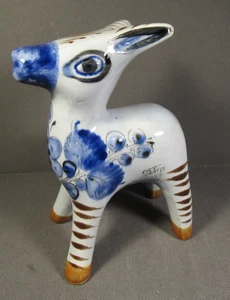 Tonala Pottery Donkey Figurine Blue 5.25" x 4" Signed "Cat" Mexico READ - Picture 1 of 11