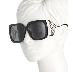 BETSEY JOHNSON SQUARE BLACK/GOLD "FLY AWAY" SUNGLASSES NWT - Picture 1 of 2