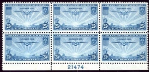 SC# C20 - 1934 - 25¢ Blue Airmail - China Clipper - Mint NH Plate Block of 6 - Picture 1 of 1