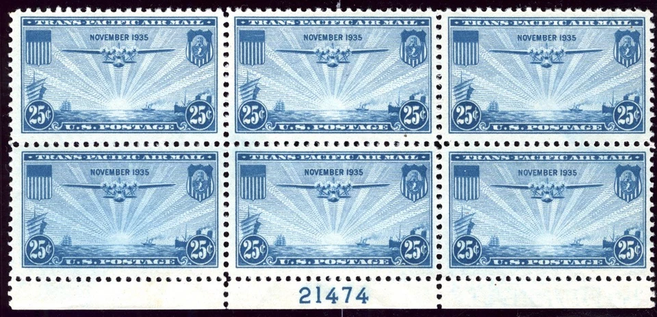SC# C20 - 1934 - 25¢ Blue Airmail - China Clipper - Mint NH Plate Block of 6 - Image 1 of 1