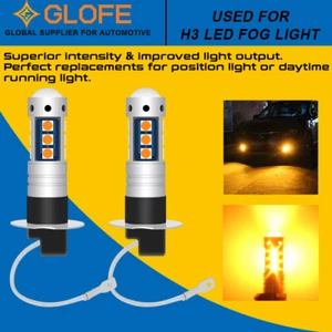2PCS High Power H3 LED Fog Light Bulbs Car Yellow Amber 3000K Driving Lamps DRL - Picture 1 of 7