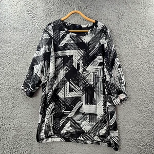Maggie T Womens Tunic Top Plus Size 14 Black White 3/4 Sleeve Round Neck - Picture 1 of 14