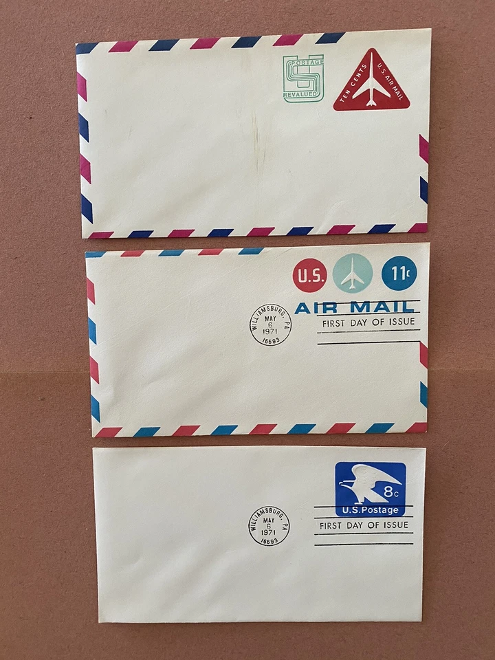 3 Embossed Airmail Covers 1971. 2 are FDC Williamsburg, PA - Image 1 of 1