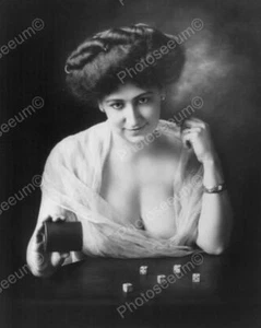 Victorian Sexy Lady Plays Craps Vintage 8x10 Reprint Of Old Photo - Picture 1 of 1