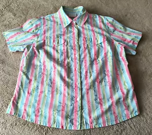 ALFRED DUNNER Size 16W Striped Floral Button Front Short Sleeve Blouse Top - Picture 1 of 6