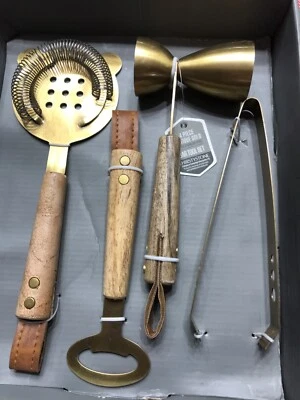 4Pc. Bar Tool Set Antique Gold w/Wooden Handles New....g3 - Image 1 of 4