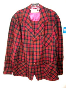 VINTAGE 1950-60 BOTANY RED PLAID WOOL SHIRT JACKET - Picture 1 of 7