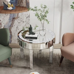 Silver Mirrored Table Crystal Inlay Side End Table Accent for Livingroom Bedroom - Picture 1 of 16