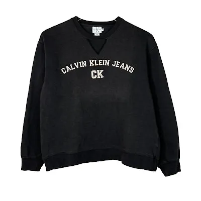 Calvin Klein Jeans VTG Y2K Spellout Logo Crop Sweatshirt Faded Black  M Medium • 27.99€