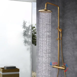 Antik Messing Duscharmatur Thermostat Rund Regen Handdüsen Wandmontage Wasserhahn - Bild 1 von 6