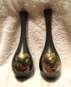 Jarrón de colección ~ japonés ~ latón esmaltado negro chokin ~ jarrón de brote único ~ 8,75" de alto - Imagen 1 de 12