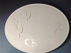 Pottery Barn ovaler hängender Wandspiegel schnelle Vögel rahmenlos abgeschrägt 24" x 18" - Bild 1 von 9