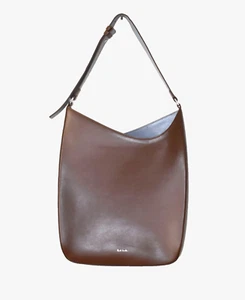 B0 Auth PAUL SMITH Brown Cow Leather Asymmetric Curved Design Tote Bag - Picture 1 of 9