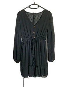 Kleid Langarm Volant Schwarz - Bild 1 von 7
