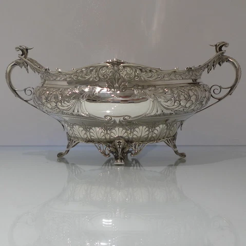 Early 20th Century Antique George V Large Sterling Silver Bowl Sheffield 1917 Cover