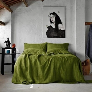 Moosgrün Leinen Bettbezug Weiches Leinen Bettwäsche Set Stonewashed Bettbezug - Bild 1 von 3