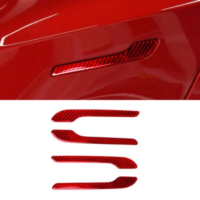 4X Cubierta de panel de mango exterior de fibra de carbono roja para Tesla Modelo 3/Y 2017-22 Foto 1 de 4