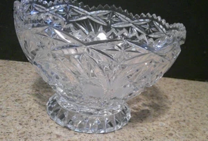 Kristall geschliffenes & geätztes Glas Fuß Kompott Standfuß Bonboniere Schüssel 6" Vintage ✨️ - Bild 1 von 9