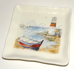 Tuscan Table Lighthouse COASTAL Ceramic Plate 6.5" Square Made in Italy - Picture 1 of 5