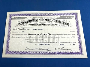 Waterbury Clock Co. 1941 certificado de stock ~ No.67 por 1 acción - Imagen 1 de 5
