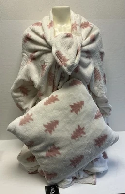 2 Stück 2in1 Deko Kissen mit Ärmeldecke 150x200cm rosa weiß - Bild 1 von 2