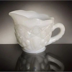 Vintage Milk Glass Cream Pitcher McKee Toltec Creamer Elephant Ear Handle - Picture 1 of 8