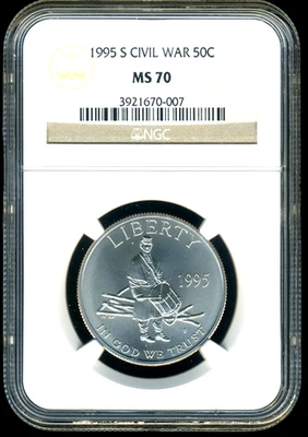 RARE "PICKET FENCE" RIM ERROR  1995-S Civil War 50c NGC MS70 UN-TONED - Image 1 of 4