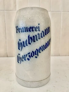 VINTAGE BRAUEREI HUBMANN HERZOGENAURACH STONEWARE SALT GLAZE BEER STEIN 1L - Picture 1 of 9