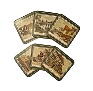 Juego de 6 posadas inglesas antiguas de colección Pimpernel espalda de corcho verde histórico Inglaterra - Imagen 1 de 11