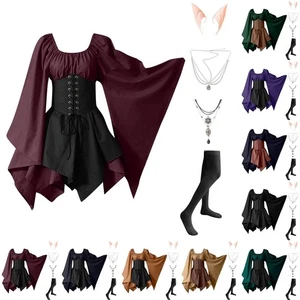 Renaissance Gothic Long Sleeve Dress - Women's Medieval Costume for Halloween - Picture 1 of 14