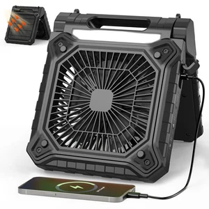 Solar Camping Fan with Light- Rechargeable Battery Operated Fan, 19H Run Time... - Picture 1 of 6